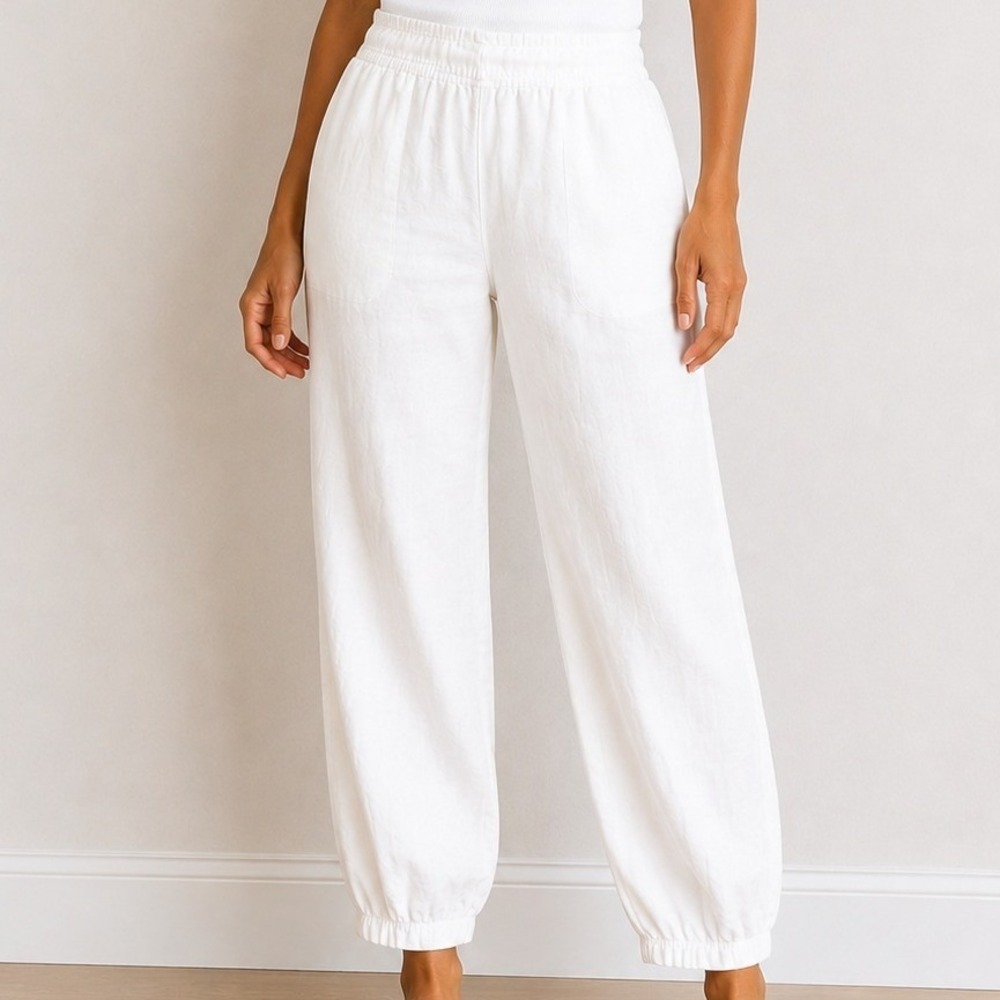 Eileen Fisher Organic Linen Tapered Pants Coastal Quiet Luxury Vacation Resort